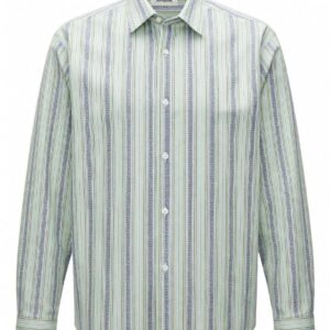 Men Light Green Vertical Stripe Cotton Full Sleeve Shirt
