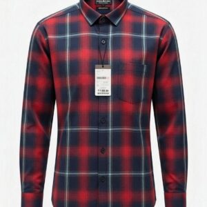 Men Red and Navy Plaid Check Cotton Full Sleeve Shirt