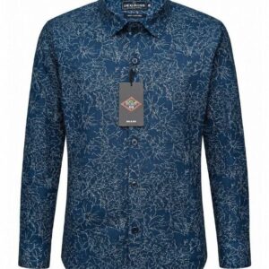 Men Navy Blue Floral Print Cotton Full Sleeve Shirt