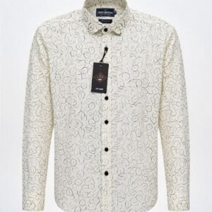 Men Cream Abstract Print Cotton Full Sleeve Shirt