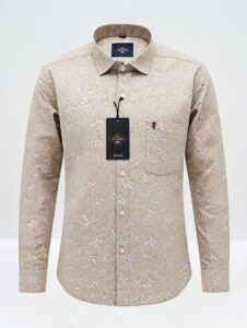 Men Beige Floral Print Cotton Casual Shirt