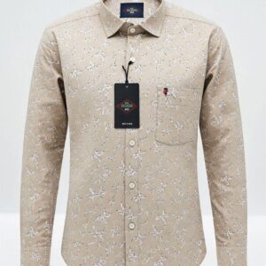 Men Beige Floral Print Cotton Casual Shirt