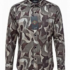 Men Brown Camouflage Print Cotton Full Sleeve Shirt