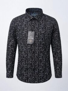 Men Black Abstract Print Cotton Full Sleeve Shirt
