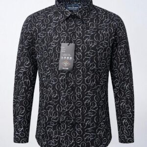 Men Black Abstract Print Cotton Full Sleeve Shirt
