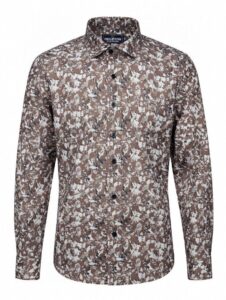 Men Brown Floral Print Cotton Full Sleeve Shirt