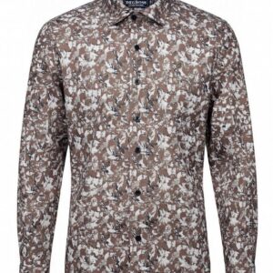 Men Brown Floral Print Cotton Full Sleeve Shirt